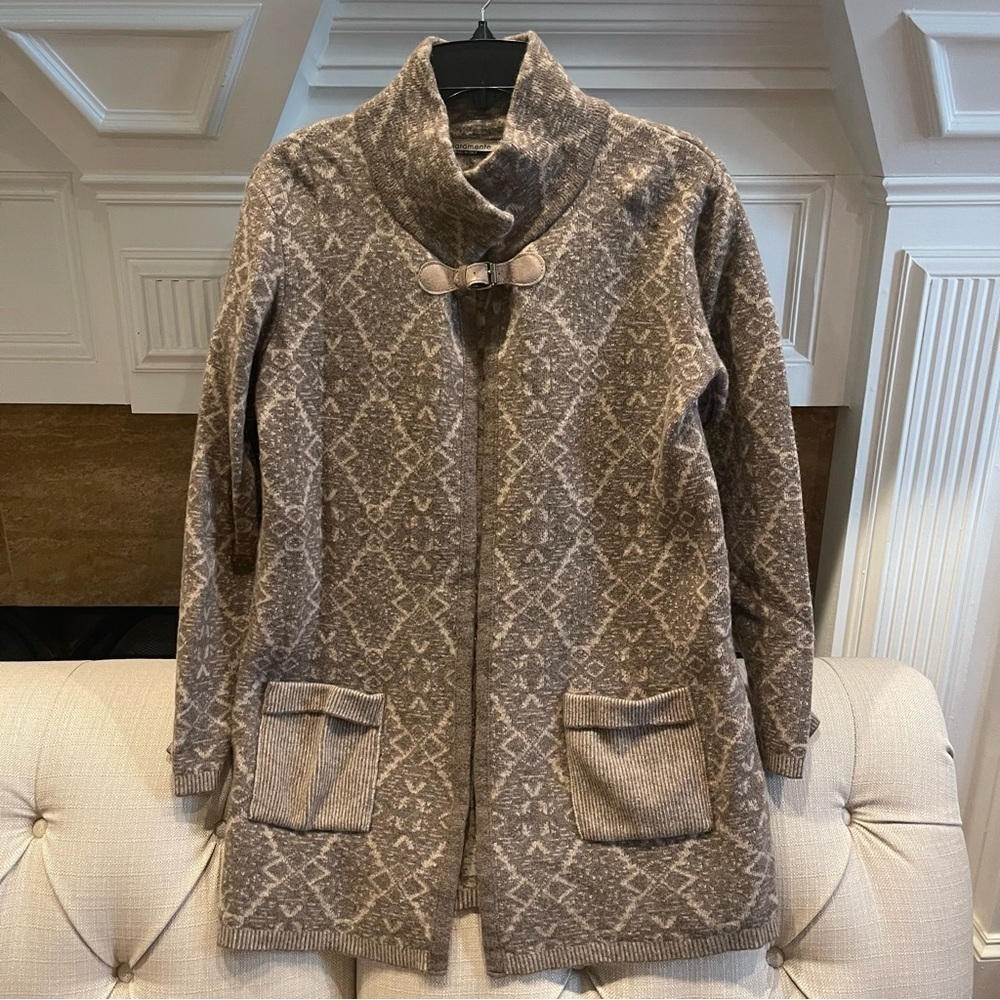 Chiaramente Soft Wool Blend Tunic Cardigan Sweater Brown Long Sleeve Womens S